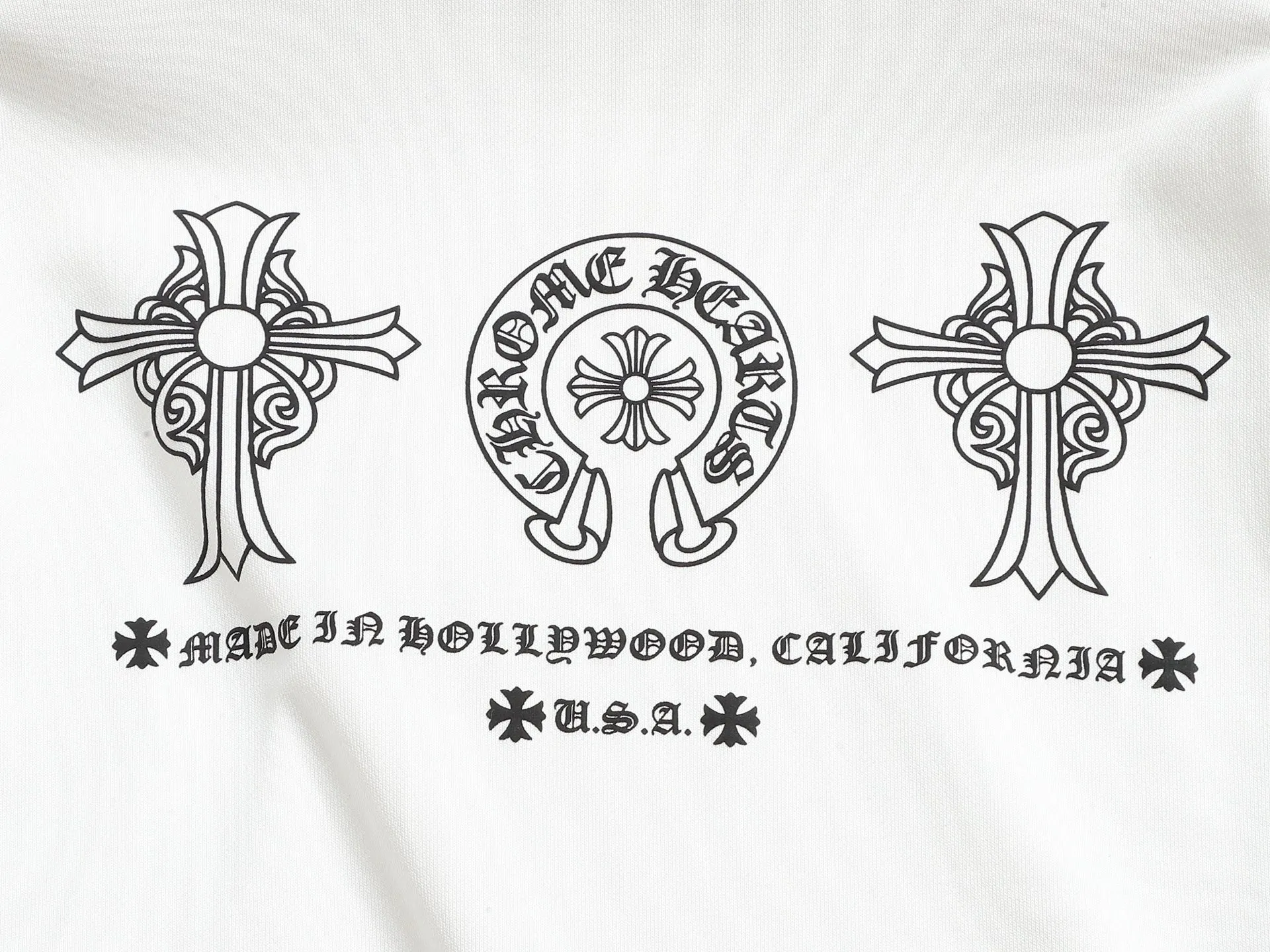 P230  Chrome hearts ch克罗心十字架马蹄LOGO印花工艺圆领卫衣 版型大 宽松有型区别低版本瘦长版型上身拉胯 百分百承诺:顶级品质不做快餐货市面最高版本 顶级品质，420克  26支定制定染双纱棉，男女同款，三标齐全。 Color: Black White Size: XS-L